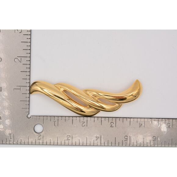 Givenchy Vintage Pin Brooch 4" Large Gold Tone Abstract Wave Chunky Signed BinAT - Picture 12 of 12